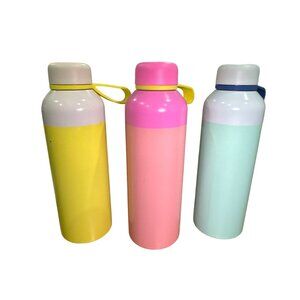 Colorful Set of 3 Double Wall Stainless Steel Bottles 21oz With Loop Cap - Yello